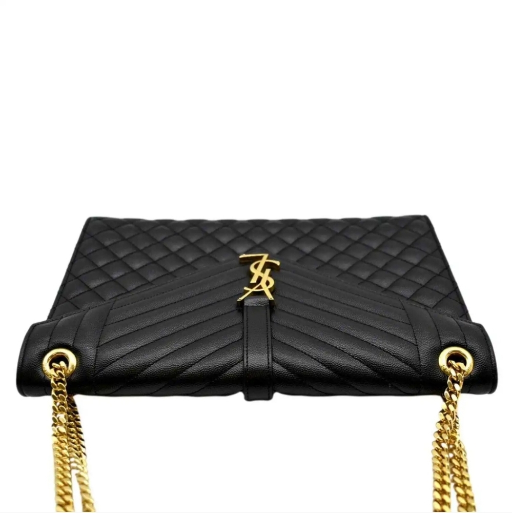 YVES SAINT LAURENT Large Envelope Leather Chain Shoulder Bag Black - Picture 4 of 15